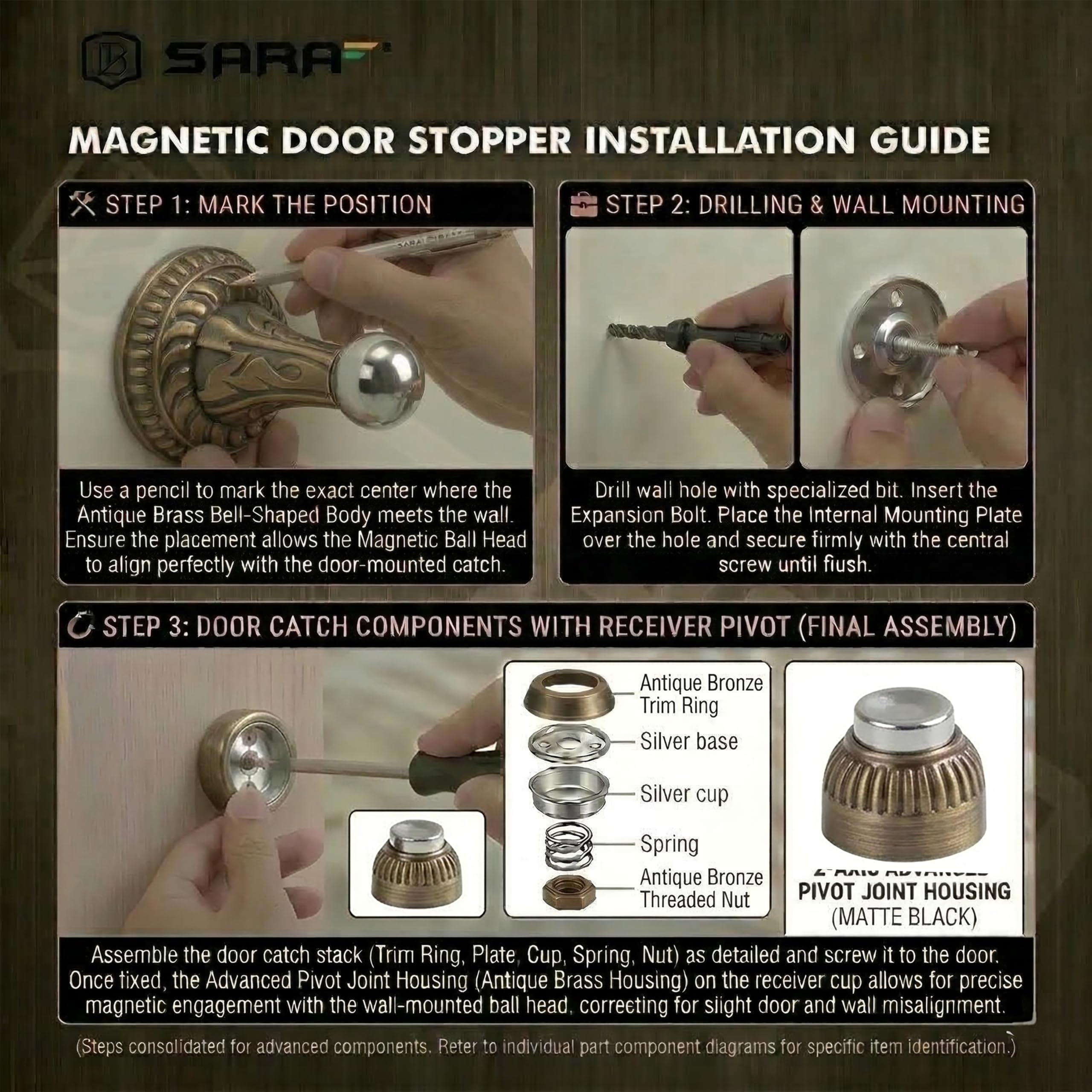 SARA Magnetic Door Stopper – Decorative Antique Brass Door Holder